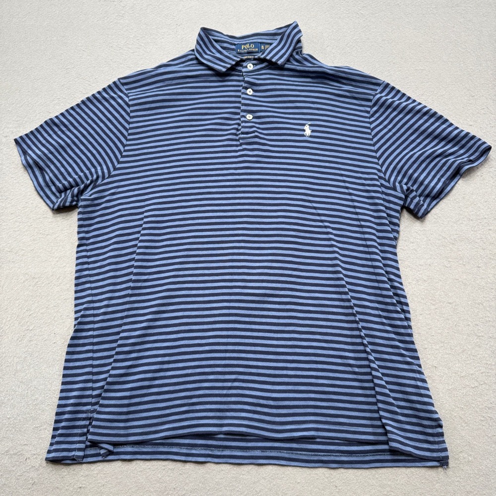 Polo Ralph Lauren Polo Shirt Men's XL Blue Striped Custom Slim Fit Short Sleeve